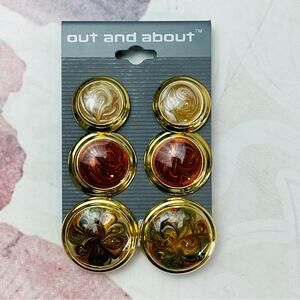 Out and About 3 Pair Gold Color Swirl NWT Earrings Pierced